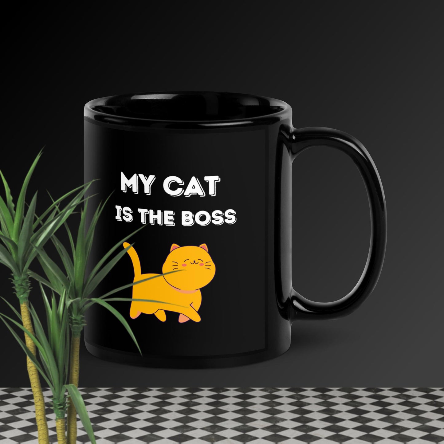 BLACK GLOSSY CAT MUG -  Homage to our Bossy Cats