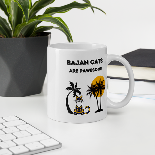 WHITE GLOSSY MUG 11OZ - Bajan Cats Are Pawesome Charity Mug