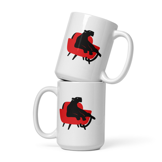 WHITE GLOSSY MUG - Elegant Panther